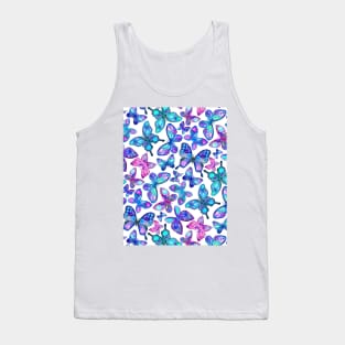 Watercolor Fruit Patterned Butterflies - aqua and sapphire Tank Top